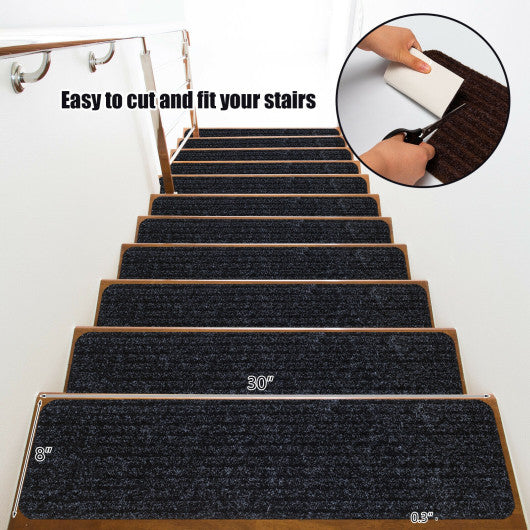 15 Pieces 30 x 8 Inch Slip Resistant Soft Stair Treads Carpet-Black Hot on Sale