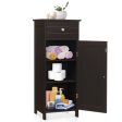 Wooden Storage Free-Standing Floor Cabinet with Drawer and Shelf-Brown on Sale