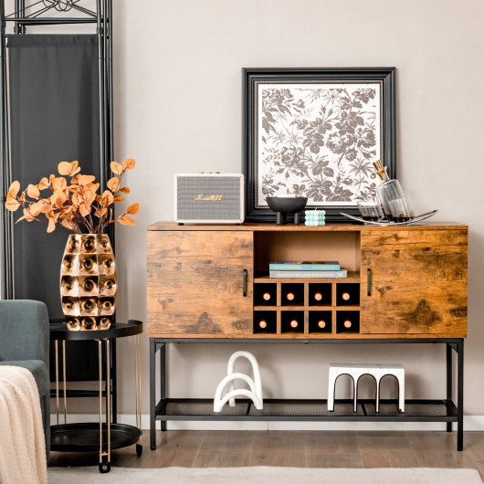 Industrial Kitchen Buffet Sideboard with Wine Rack and 2 Doors-Rustic Brown For Cheap