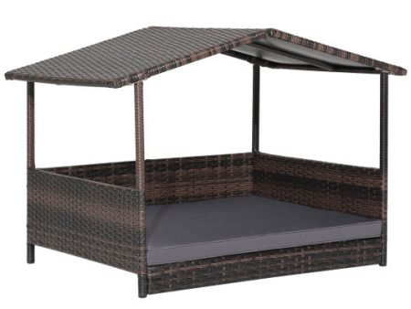 Outdoor Wicker Dog House with Weatherproof Roof-Gray Supply