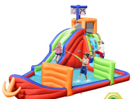 6-in-1 Pirate Ship Waterslide Kid Inflatable Castle with Water Guns and 735W Blower For Cheap