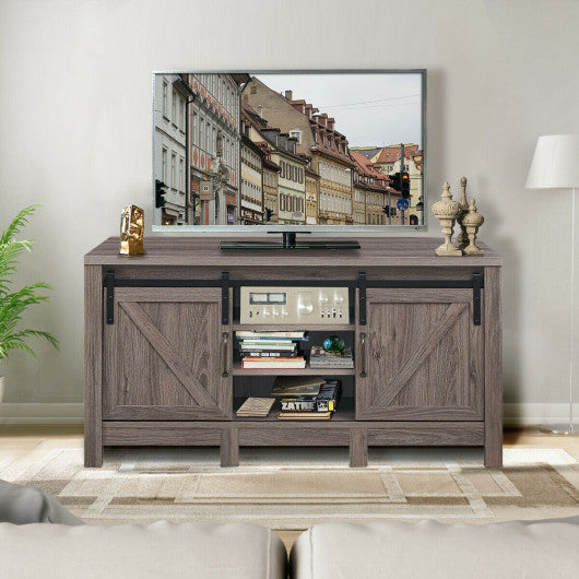 55 Inch TV Sliding Barn Door Entertainment Center with Adjustable Shelves For Cheap