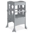 Folding Wooden Step Stool with Lockable Safety Rail for Toddler 3+-Gray Cheap