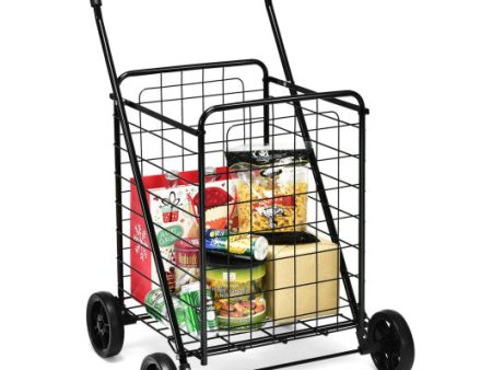 Portable Folding Shopping Cart Utility for Grocery Laundry-Black Cheap