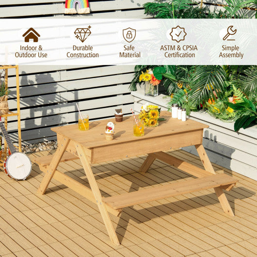 3-in-1 Kids Picnic Table Wooden Outdoor Water Sand Table with Play Boxes Hot on Sale