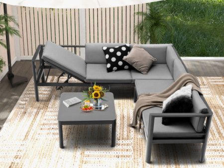 3 Pieces Aluminum Patio Furniture Set with 6-Level Adjustable Backrest-Gray For Cheap