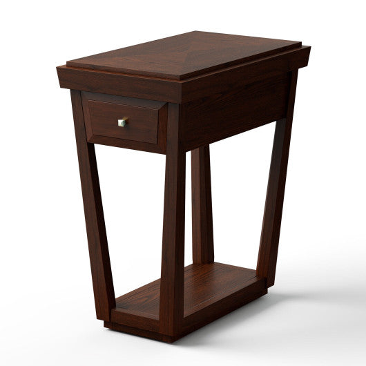 2-Tier Rubber Wood Classic End Table with Drawer and Shelf Online now