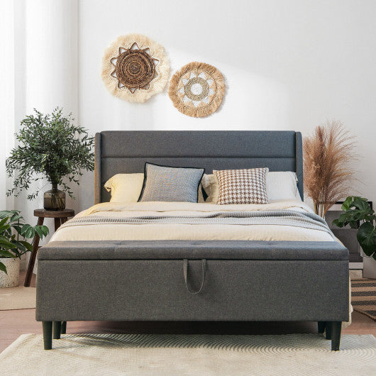 Full Queen Size Upholstered Platform Bed Frame with Storage Ottoman-Queen Size Discount