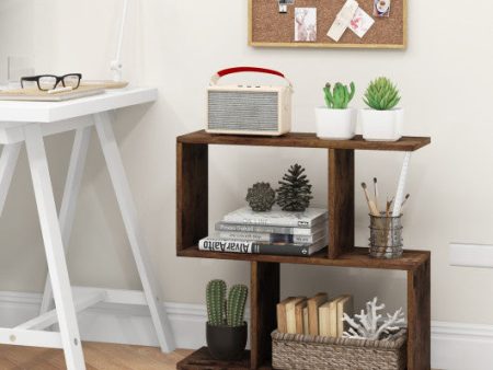 24 Inch 3-Tier Geometric Bookshelf with Thick Foot Pads-Brown Online now