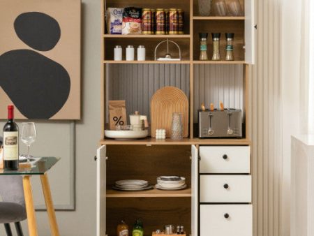 71 Inch Kitchen Pantry with 3 Storage Cabinet and 3 Deep Drawers-White For Cheap