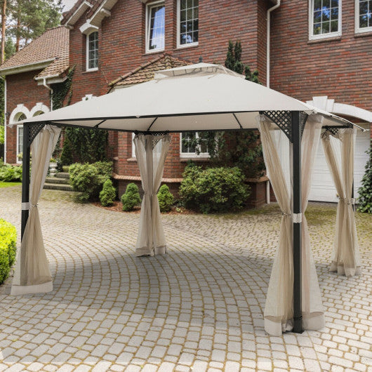 12’ x 10’Outdoor Double Top Patio Gazebo-Beige Supply