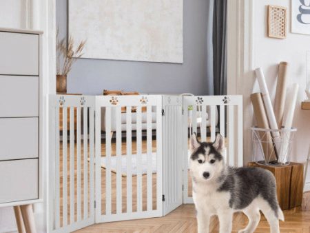 36 Inch Folding Wooden Freestanding Pet Gate  with 360° Hinge-White Sale