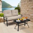 2 Pieces Patio Loveseat Bench Table Furniture Set with Cushioned Chair-Beige on Sale