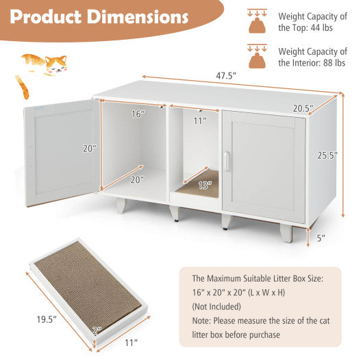 2-Door Cat Litter Box Enclosure with Winding Entry and Scratching Board-Gray Discount