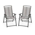 Set of 2 Patio Folding Sling Chairs Space-saving Dining Chair-Gray Supply