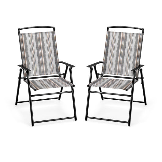 Set of 2 Patio Folding Sling Chairs Space-saving Dining Chair-Gray Supply