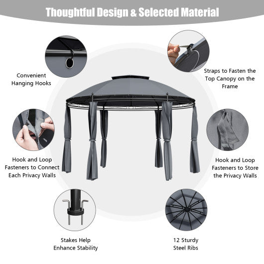 11.5 ft Outdoor Patio Round Dome Gazebo Canopy Shelter with Double Roof Steel-Gray For Cheap