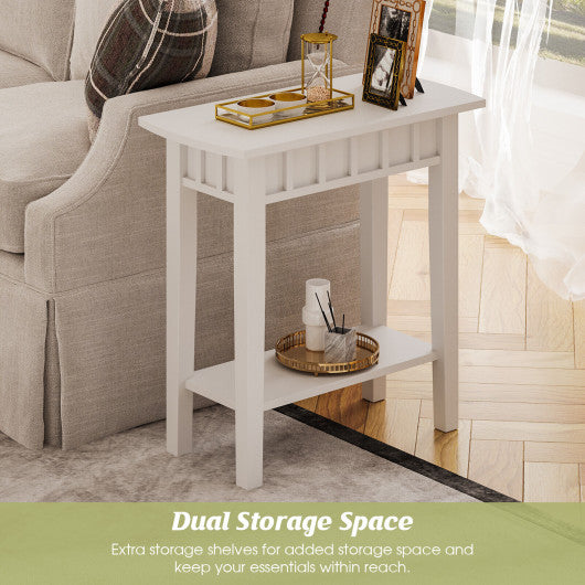 2-Tier Narrow Wood End Table with Storage Shelf for Small Spaces-White on Sale