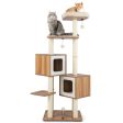 Modern Wooden Cat Tree with Perch Condos and Washable Cushions-Natural Discount