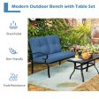 2 Pieces Patio Loveseat Bench Table Furniture Set with Cushioned Chair-Blue Sale