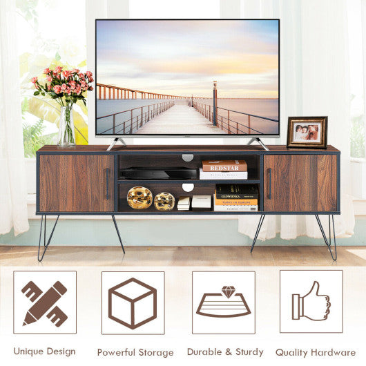 Retro Modern TV Stand with 6 Metal Legs for TVs up to 65 Inch with 2 Cable Holes Fashion