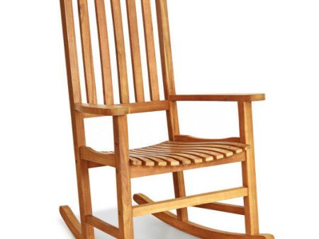 Indoor Outdoor Wooden High Back Rocking Chair-Natural Discount