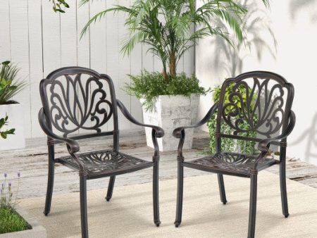 2 Pieces Patio Cast Aluminum Dining Chairs with Armrests-Bronze Online