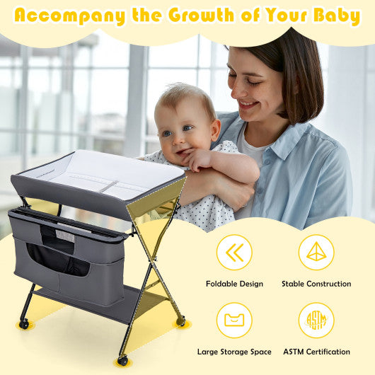 Portable Adjustable Height Newborn Nursery Organizer with wheel-Gray Hot on Sale