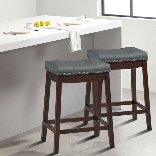 Set of 2 24-Inch Height Backless Counter Stool with Footrest-Brown Cheap