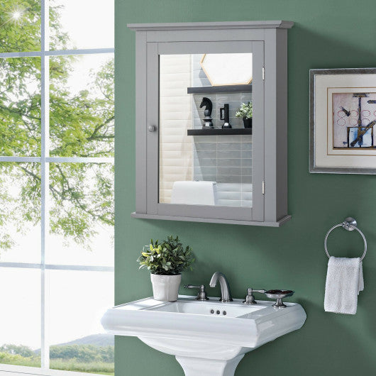 Bathroom Mirror Cabinet Wall Mounted Adjustable Shelf Medicine Storage-Gray Online now