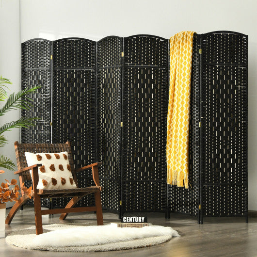 6.5Ft 6-Panel Weave Folding Fiber Room Divider Screen-Black Cheap