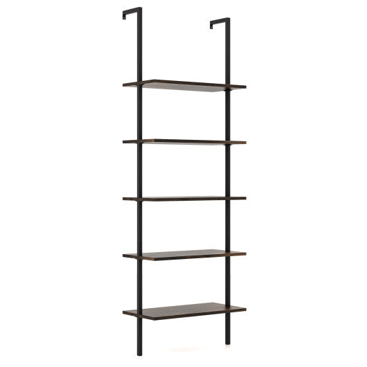 5 Tier Ladder Shelf Wall-Mounted Bookcase with Steel Frame-Brown Supply