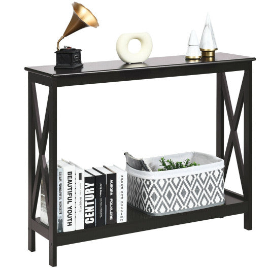 2-Tier Console X-Design Sofa Side Accent Table-Espresso Fashion