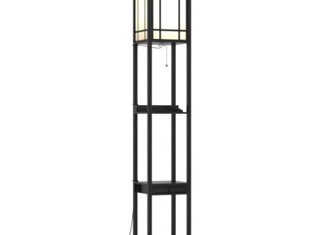 Modern Floor Lamp with Shelves and Drawer For Sale