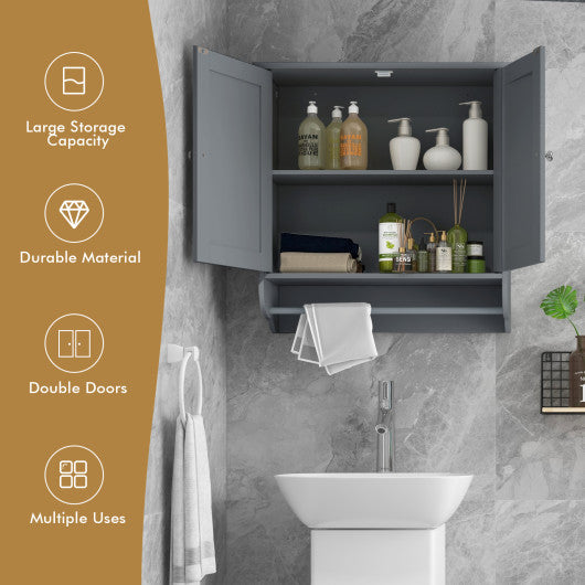 Wall Mounted Bathroom Storage Medicine Cabinet with Towel Bar-Gray Hot on Sale