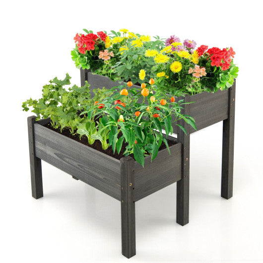 2 Tier Wooden Raised Garden Bed with Legs Drain Holes-Gray Discount