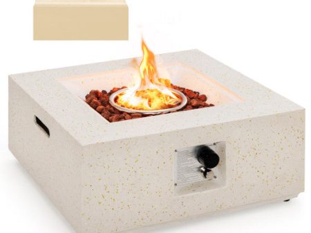 28 Inch 40000 BTU Square Propane Gas Fire Pit with PVC Cover-White For Sale