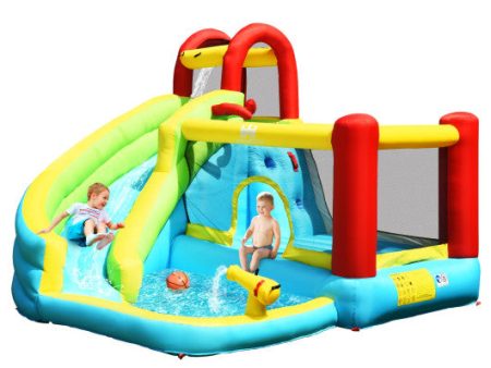 6-in-1 Inflatable Bounce House with Climbing Wall and Basketball Hoop without Blower For Cheap