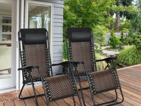 2 Pieces Folding Patio Rattan Zero Gravity Lounge Chair-Light Brown Online Hot Sale