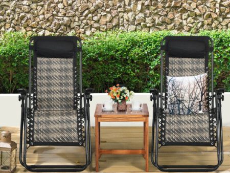 2 Pieces Folding Patio Rattan Zero Gravity Lounge Chair-Gray For Discount