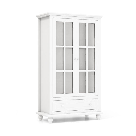 55 Inch Bookcase Cabinet with Tempered Glass Doors-White Hot on Sale