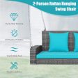 2-Person Patio PE Wicker Hanging Porch Swing Bench Chair Cushion 800 Pounds-Turquoise Supply