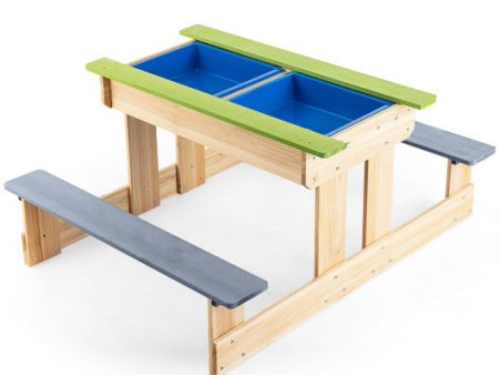 3-in-1 Outdoor Wooden Kids Water Sand Table with Play Boxes Supply