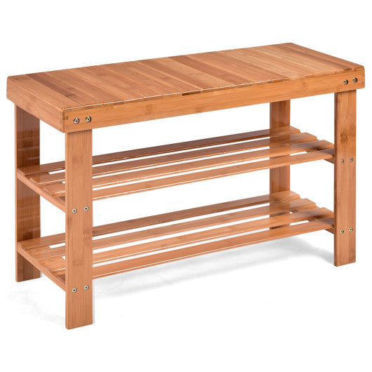 3 Tier Bamboo Bench Storage Shoe Shelf-Natural Hot on Sale