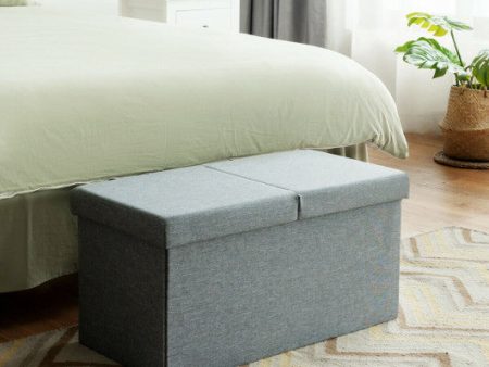 30 Inch Folding Storage Ottoman with Lift Top-Light Gray For Sale