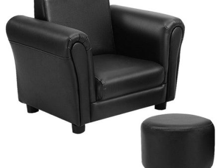 Black Kids Single Armrest Couch Sofa with Ottoman For Discount