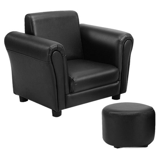 Black Kids Single Armrest Couch Sofa with Ottoman For Discount