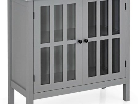 Glass Door Sideboard Console Storage Buffet Cabinet-Gray Fashion