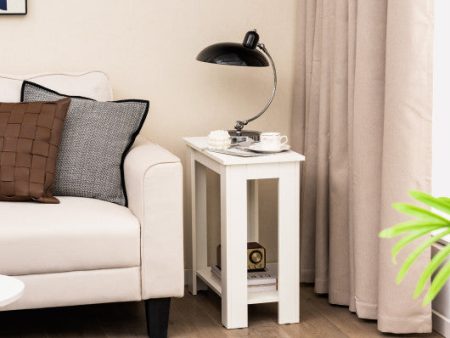 2-Tier Modern Compact End Table with Storage Shelf-White Sale