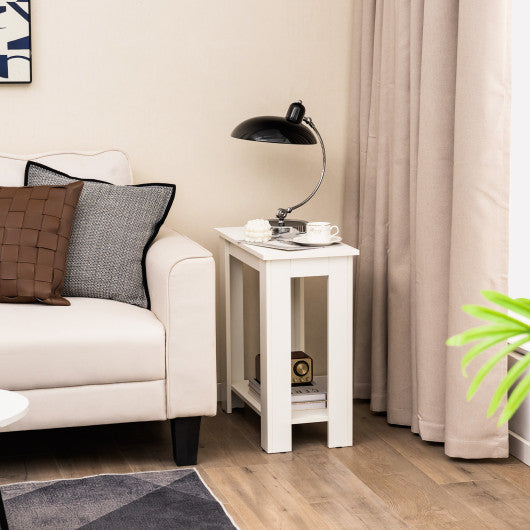 2-Tier Modern Compact End Table with Storage Shelf-White Sale